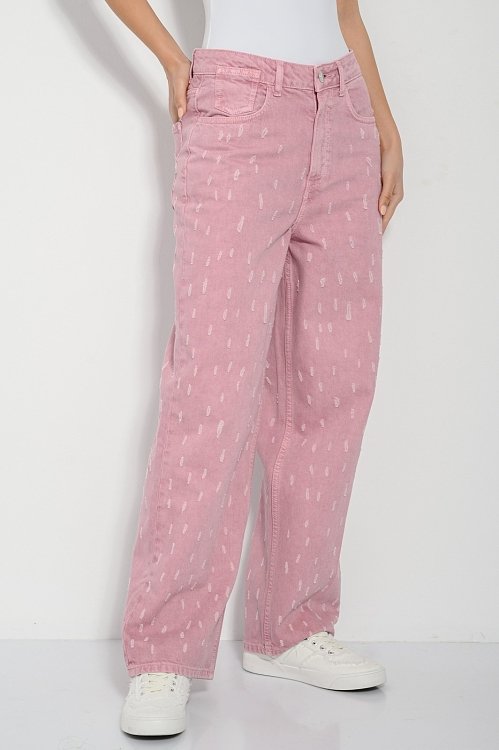 pinkwoman Wide leg ροζ ντένιμ με σκισίματα (D.PINK) - 3