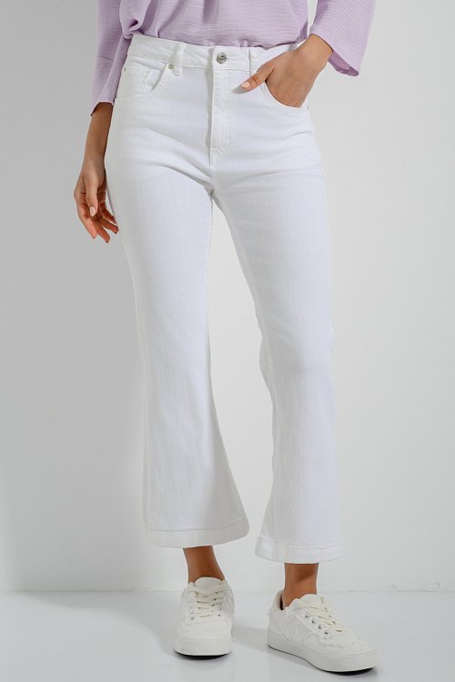 pinkwoman Κροπ flared ντένιμ (WHITE) - 2