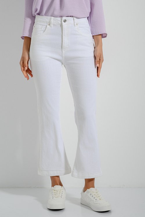 pinkwoman Κροπ flared ντένιμ (WHITE) - 3