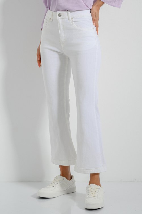 pinkwoman Κροπ flared ντένιμ (WHITE) - 4
