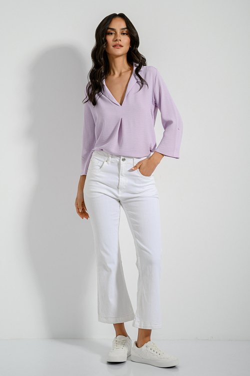pinkwoman Κροπ flared ντένιμ (WHITE) - 7