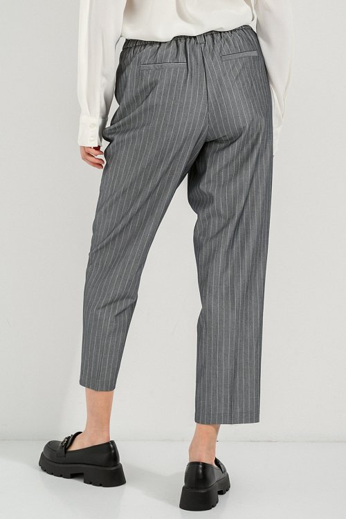 Straight leg striped trousers with pleated details