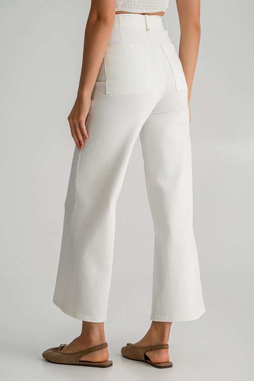 pinkwoman Ψηλόμεση ντένιμ κιλότ με ραφές (WHITE) - 4