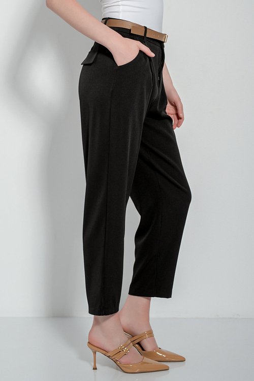 Carrot παντελόνι με πιέτες και ζώνη (BLACK) φωτογραφία