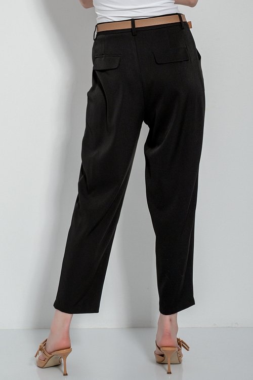 Carrot παντελόνι με πιέτες και ζώνη (BLACK) φωτογραφία