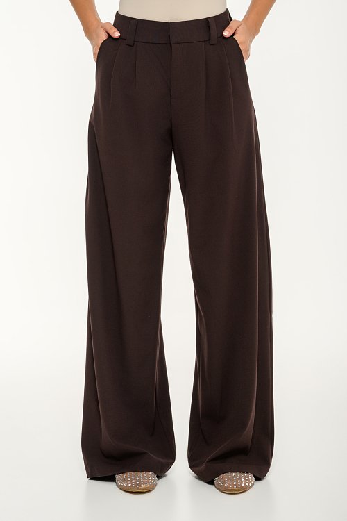Wide leg παντελόνι με πιέτες (BROWN)
