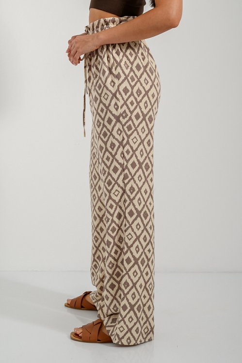 Linen wide leg trousers with print