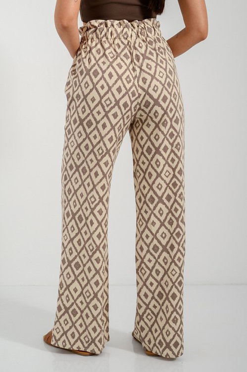 Λινή wide leg παντελόνα με print