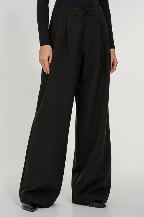pinkwoman Wide leg παντελόνι με πιέτες (BLACK) - 2