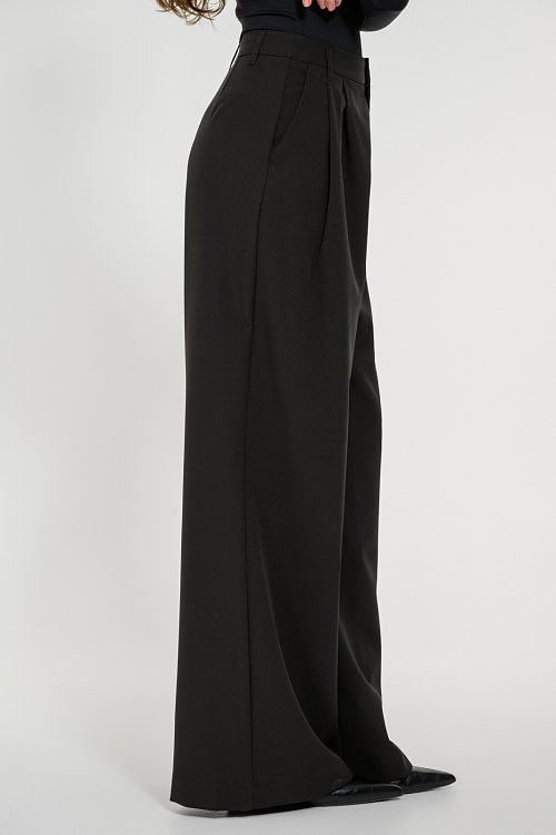 pinkwoman Wide leg παντελόνι με πιέτες (BLACK) - 4