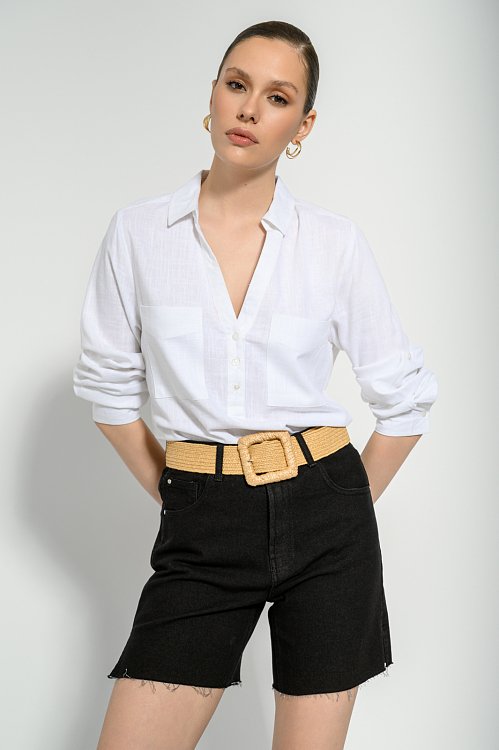 Denim bermuda with loose threads