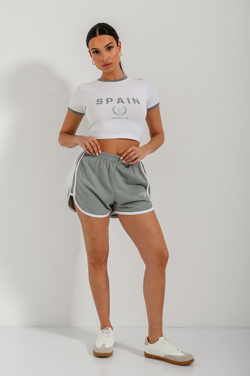 Sweater shorts with front print and side opening detail