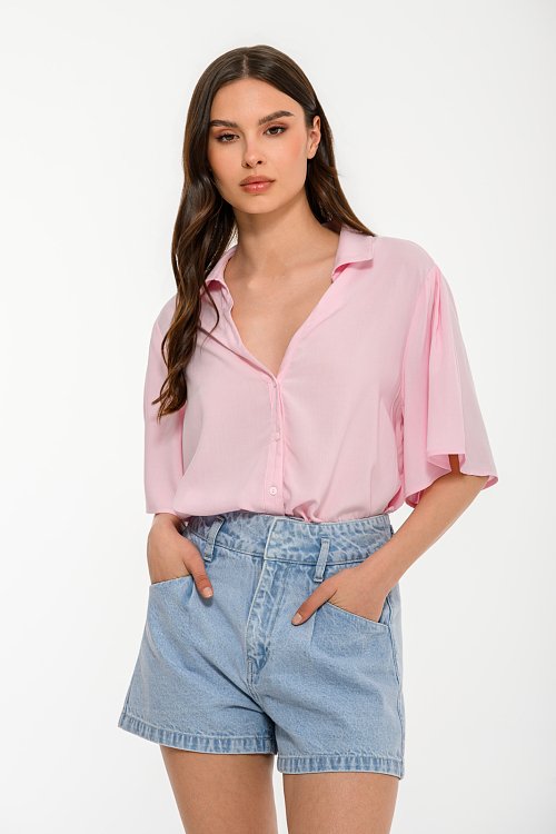 Denim shorts with pleated details