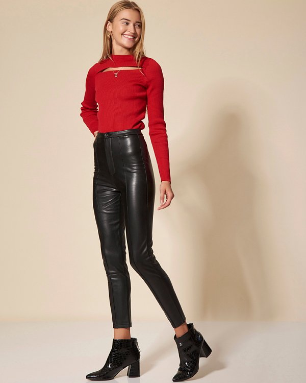 High waisted faux leather trousers
