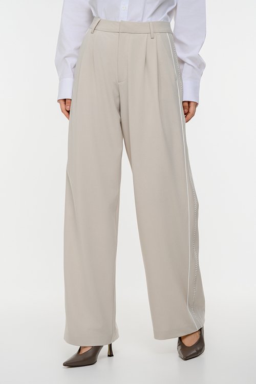 Wide leg παντελόνι με πιέτες και ραφές (SAND)