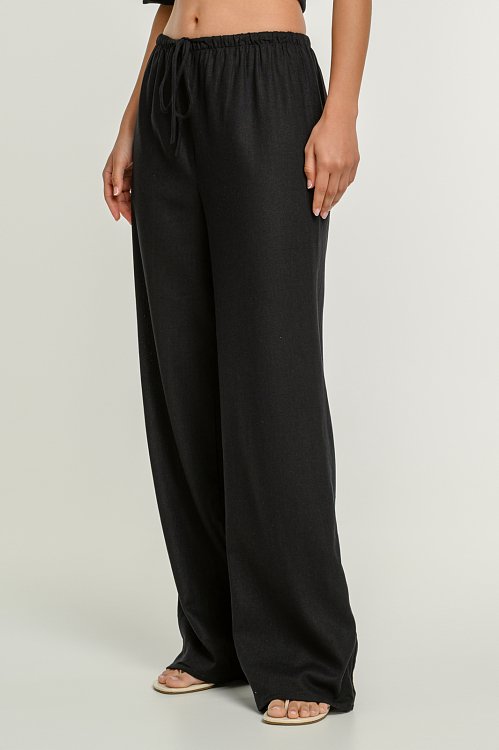 Λινή wide leg παντελόνα