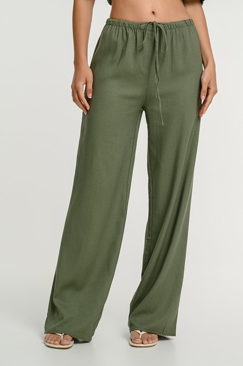 Λινή wide leg παντελόνα (KHAKI)