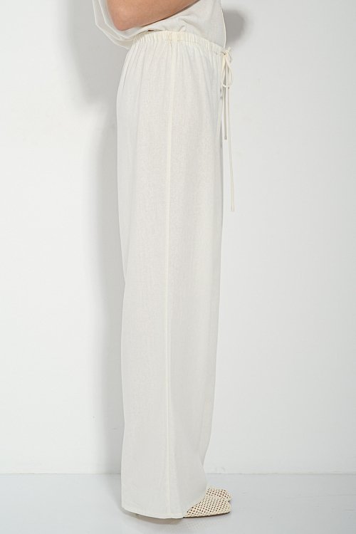 pinkwoman Λινή wide leg παντελόνα (SAND) - 3