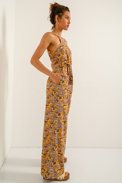 Floral jumpsuit with open back