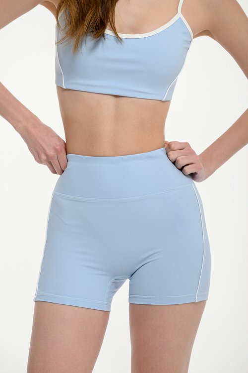 Αθλητικό ψηλόμεσο biker σορτς με λευκές ραφές (BABY BLUE)