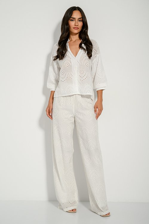 Broderie wide leg trousers with embroidered details