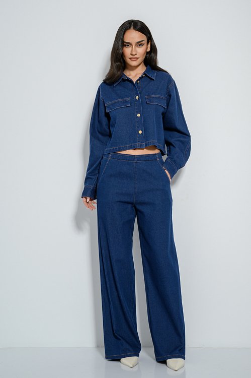 Wide leg ντένιμ με λάστιχο στη μέση