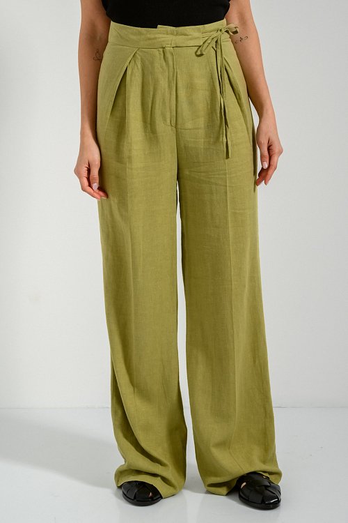 Wide leg linen trousers with tying