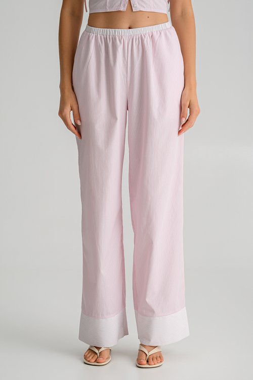 pinkwoman Ριγέ wide leg παντελόνι ποπλίνα (PINK.OFFWHT) - 2