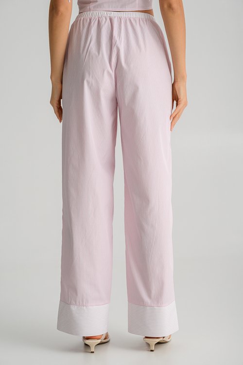 pinkwoman Ριγέ wide leg παντελόνι ποπλίνα (PINK.OFFWHT) - 5