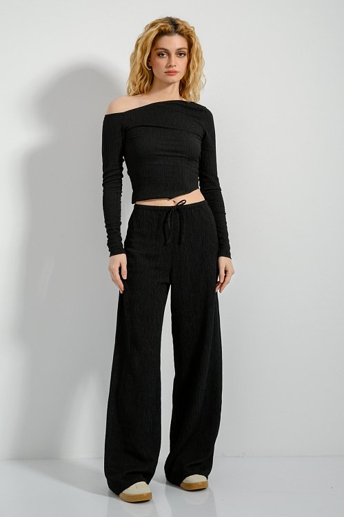Γκοφρέ wide leg παντελόνι