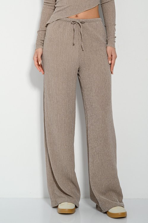 Γκοφρέ wide leg παντελόνι (D.BEIGE)
