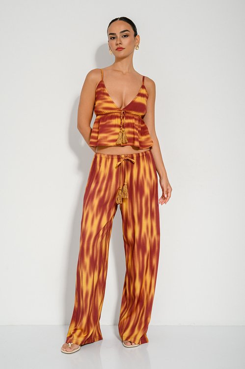 Wide leg παντελόνι με tie dye print