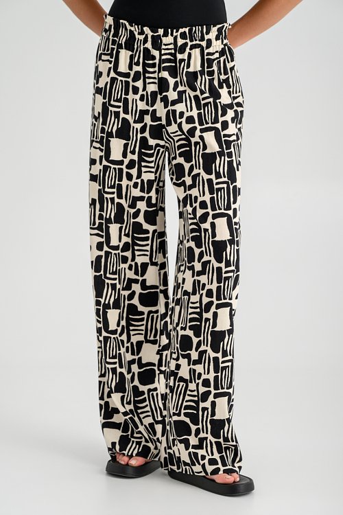Λινό wide leg παντελόνι με print