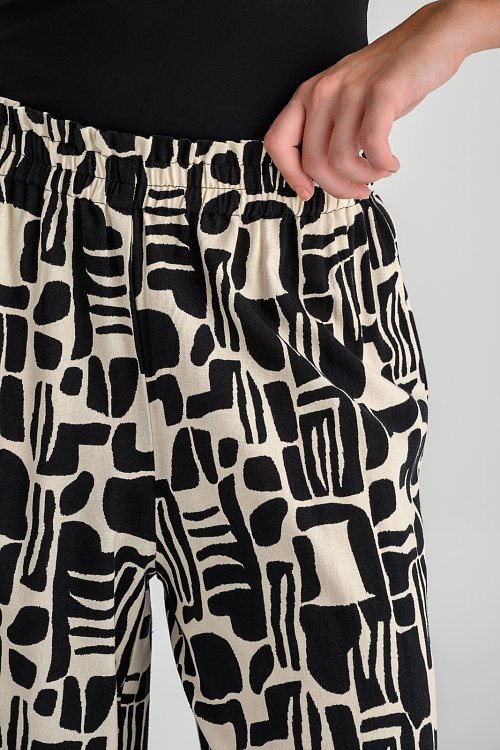 Λινό wide leg παντελόνι με print