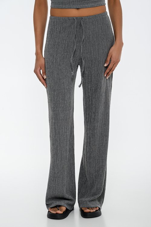 pinkwoman Wide leg γκοφρέ παντελόνα με λάστιχο (GREY) - 2