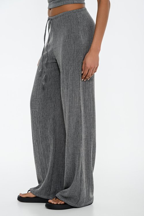 pinkwoman Wide leg γκοφρέ παντελόνα με λάστιχο (GREY) - 3