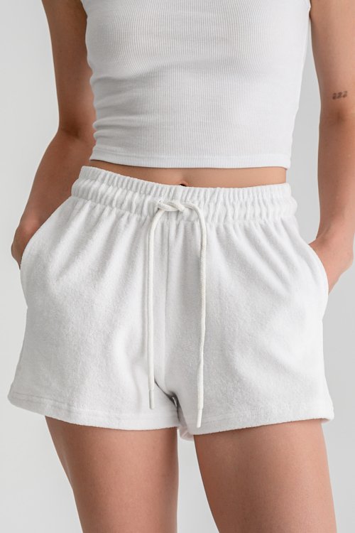 pinkwoman Basic πετσετέ φούτερ σορτς με λάστιχο (OFF WHITE) - 2