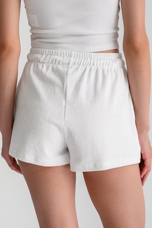 pinkwoman Basic πετσετέ φούτερ σορτς με λάστιχο (OFF WHITE) - 4