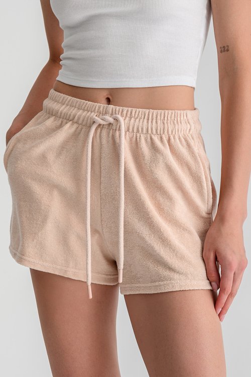 Basic πετσετέ φούτερ σορτς με λάστιχο (PEACH)