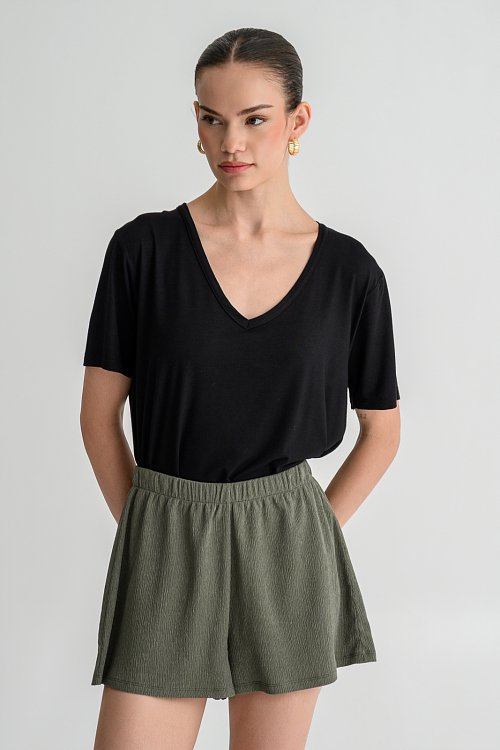 Γκοφρέ σορτς με λάστιχο στη μέση (KHAKI) φωτογραφία