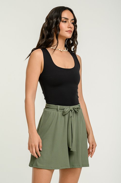 pinkwoman Σορτς με ασορτί ζώνη (KHAKI) - 5