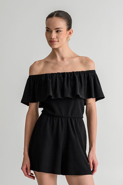 Strapless γκοφρέ ολόσωμη φόρμα σορτς