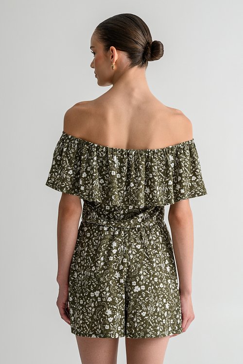 Strapless γκοφρέ φλοράλ ολόσωμη φόρμα σορτς