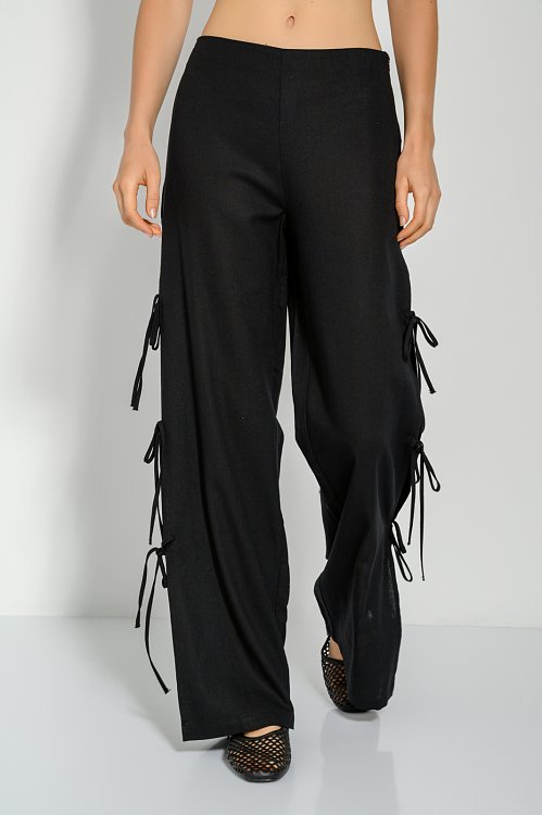 Linen wide leg trousers with side slit