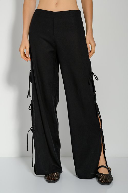 Linen wide leg trousers with side slit