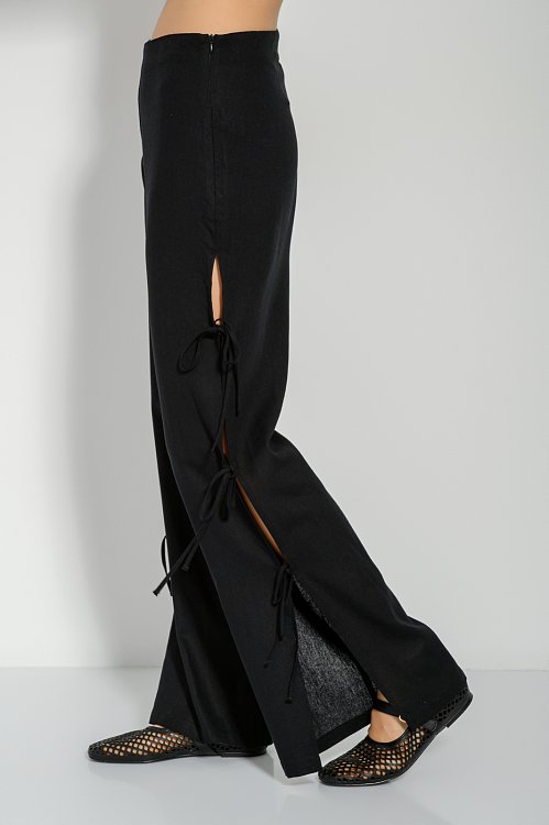Linen wide leg trousers with side slit