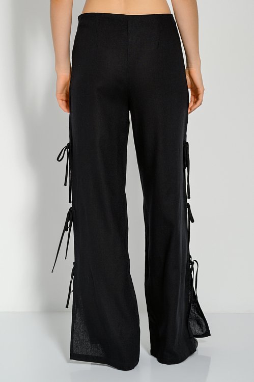 Linen wide leg trousers with side slit