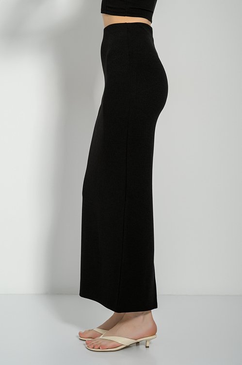 pinkwoman Maxi ριπ φούστα με σκίσιμο στο πίσω μέρος (BLACK) - 4