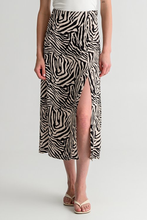Midi φούστα με zebra print και σκίσιμο μπροστά