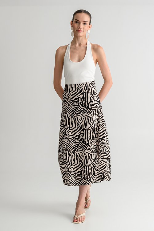 Midi φούστα με zebra print και σκίσιμο μπροστά
